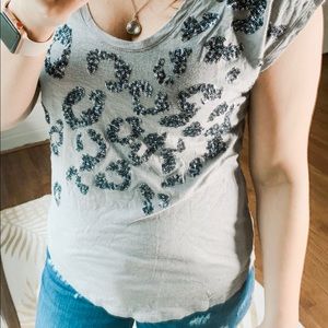 Grey tee with sequin cheetah embellishment